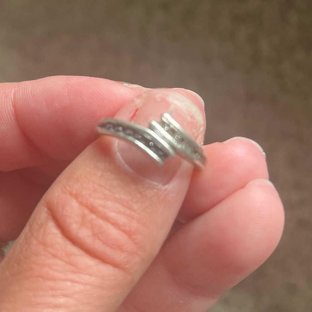 Sterling silver and black and white lab-created diamond ring